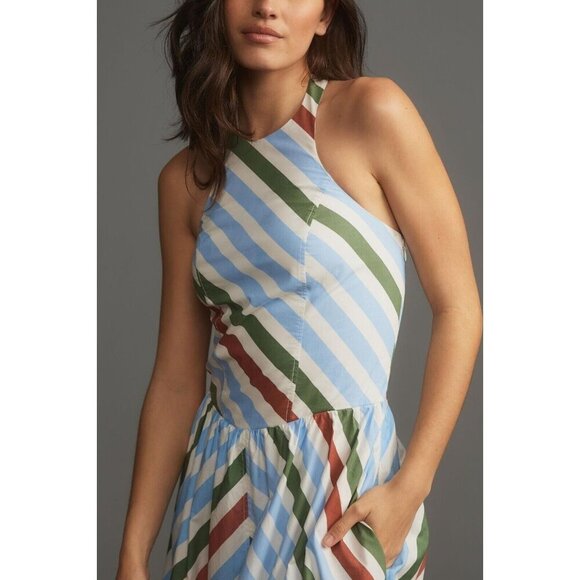 Maeve Halter Striped Cotton Midi Sundress M - Picture 2 of 3